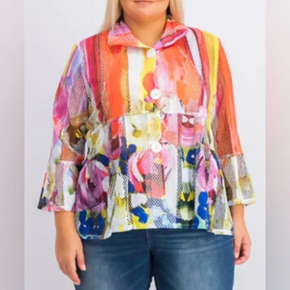 Damee Textured Printed Mesh Blouse Jacket size S - Picture 14 of 16